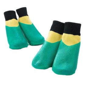 Knitted Pet Socks for Small Dog - Waterproof Coated and Scratch Proof Protective Socks, Green Yellow 4#