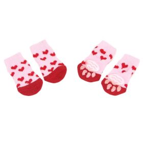 Knitted Dog Socks - Pink Hearts - Paw Protection for Indoor Wear