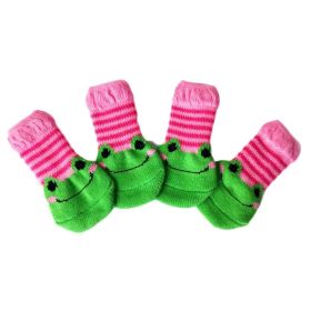 Knitted Socks Cute Pink Green Frog Foot Covers - Scratch and Dirt Resistant Paw Protection