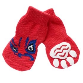 Knitted Pet Socks - Dog Paw Protection Poodle Teddy Socks, Red Chinese Opera Face