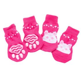 Knitted Socks Pink Rabbit Pattern - Dog Paw Protection