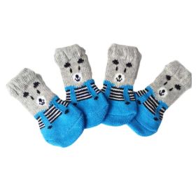 Knitted Socks Cute Blue Bear Foot Covers - Scratch & Dirt Resistant Paw Protection