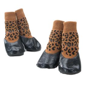 Leopard Print Knitted Socks - Waterproof Coated Paw Protection