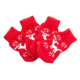 Christmas Knitted Socks Red Cartoon Elk - Dog Paw Protection