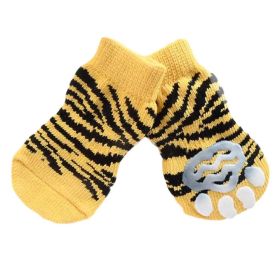 Knitted Pet Socks - Dog Paw Protection Poodle Teddy Socks, Yellow Tiger Stripes