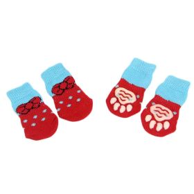 Knitted Pet Socks - Paw Protection for Indoor Wear, Red Bowknots