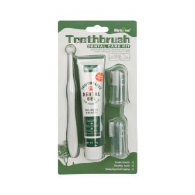 Oral Hygiene Kit For Cats And Dogs 3 Piece Set With Dual Ended Toothbrush, Finger Brush, And Poultry Flavor Tube Of Toothpaste Remove Plaque Tartar Bu (Option: 4 Piece Green)