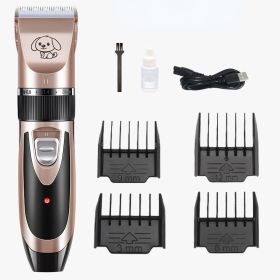 Dog Grooming Kit Clippers - Low Noise - Rechargeable; Thick Coats Clippers Trimmers Set (Color: gold)