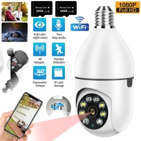 Pet Camera E27 Surveillance Camera LED Light Bulb Socket 360° 2.4G WiFi Security Protection 1080P Spotlight Automatic Human Tracking (Color: camera with 32G card)