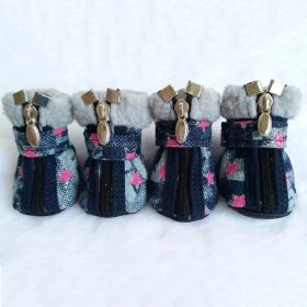 Pet Booties Set, 4 PCS Warm Winter Snow Stylish Shoes, Skid-Proof Anti Slip Sole Paw Protector with Zipper Star Design (Color: pink, size: L)