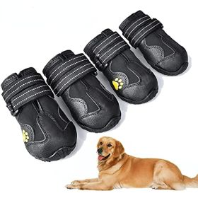 Waterproof Dog Shoes - Dog Booties with Reflective Rugged Anti-Slip and Skid-Proof Sole for Medium Dogs 4Pcs (Color: Black, size: Size 3)