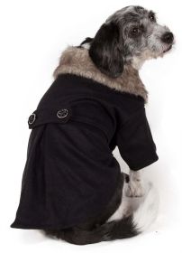 Pet Life Buttoned 'Coast-Guard' Fashion Faux-Fur Collared Wool Pet Coat (size: medium)